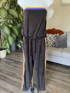 Love & Sports Strapless Black with Fluorescent Sides Jumpsuit - M #1015